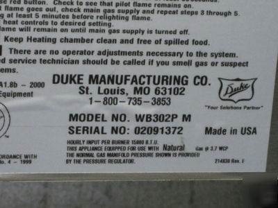 WB302 duke steamtable 2 well gas wet bath 10269 warmer