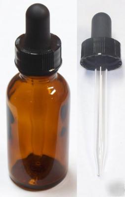 6 amber boston round 1/2 oz. glass bottles w/dropper 