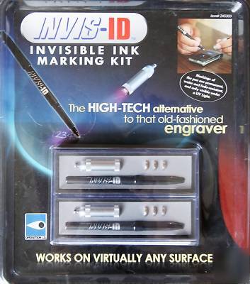 New 2 invis-id invisible ink security pens case & light 