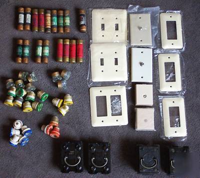New lot of used buss fuses, wall plates & misc elec
