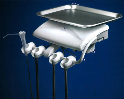 Two dci 3 handpiece dental controls on folding arms
