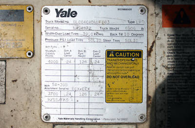 Yale fork truck / forklift - lp gas 4,000 pound lift