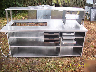 6' heated stainless steel prep, sandwich table w rack 