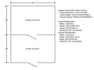 Kolpak combi walk in cooler & freezer, 11' x 16' x 8'