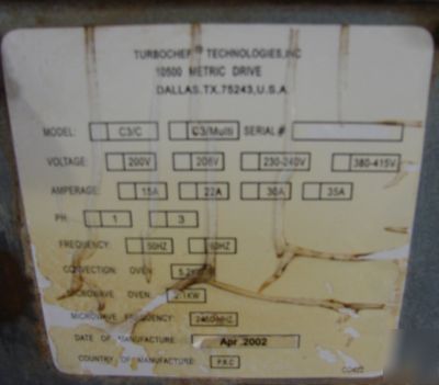 Turbo chef C3 ventless microwave-speed oven