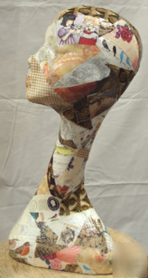 Decoupage mannequin - 20-inch swan neck wig/hat stand 