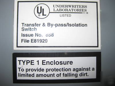 Onan 1200 a amp bypass transfer switch ats 480V bt 1200
