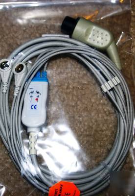 Datascope welch allyn ge 6 pin 3 lead ecg cable propaq