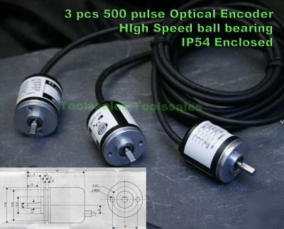 3PC 500 line rev IP54 6KRPM quadrature optical encoder