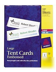 Avery 5309 large white tent cards embossed 50 cards