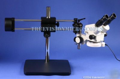 Dual arm boom stand 3-90X zoom binocular microscope