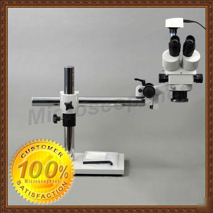Trinocula stereo microscope with boom stand 2MP camera