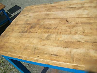 Vintage industrial butcher work table on wheels old