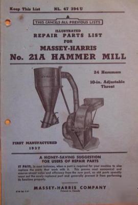 1946 massey harris no.21A hammer mill parts manual