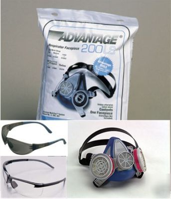 Msa respirator half mask, 2 filters & 2 safety glasses
