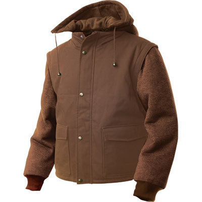 Tough duck zip-off sleeve jacket w hood xxxl brown