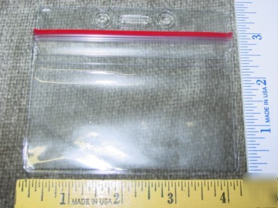 Vinyl plastic id badge / card holder w/ zipper clear hd
