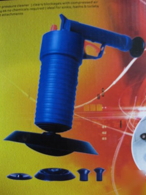 Drain blasting gun pump action drains clear blockages 