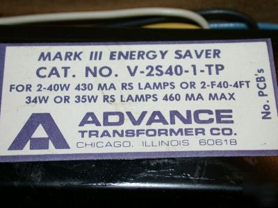 New 6 advance 277VAC flourescent ballasts v-2S40-tp