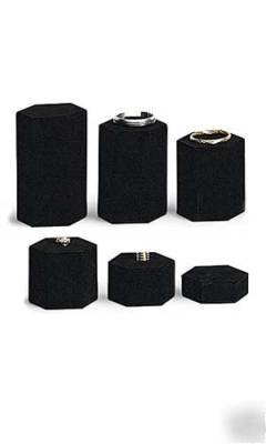  set of 6 hexagonal jewelry display risers black velvet
