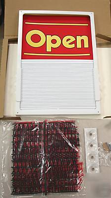 Red vertical open closed office sign 360 characters