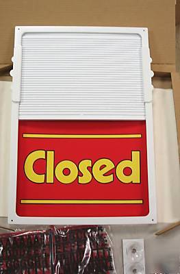 Red vertical open closed office sign 360 characters