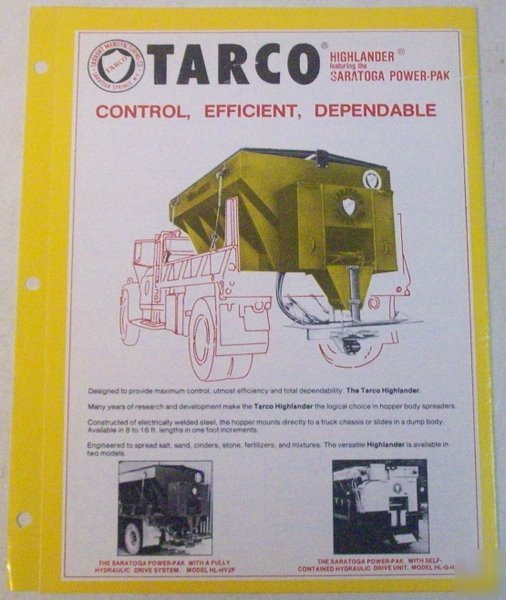 Tarco 1980S highlander spreader, saratoga brochure
