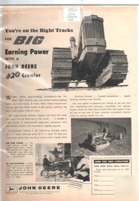  vintage 1958 john deer 420 bulldozer crawler ad