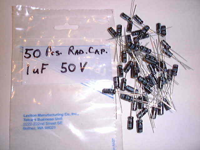 100 ea. 1UF 50V +85C radial capacitor 5 cents delivered
