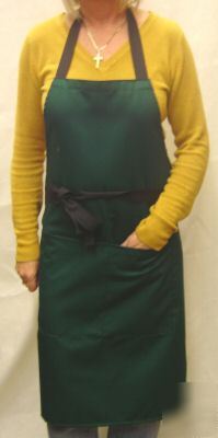 Bib front style bar apron in light bottle green cotton