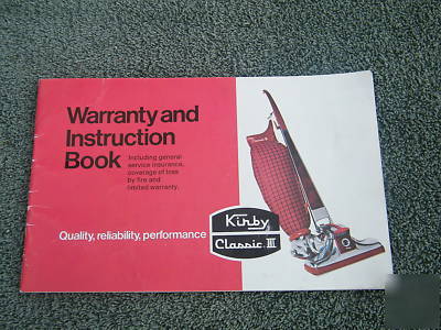 Kirby classic iii vacuum warranty instruction book 1976