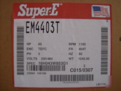 New elec.motor baldor EM4403T, 60 hp,1185 rpm 230/460-3