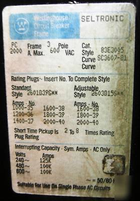 Westinghouse circuit breaker frame seltronic 83E3005