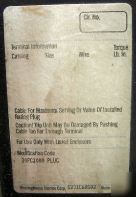 Westinghouse circuit breaker frame seltronic 83E3005