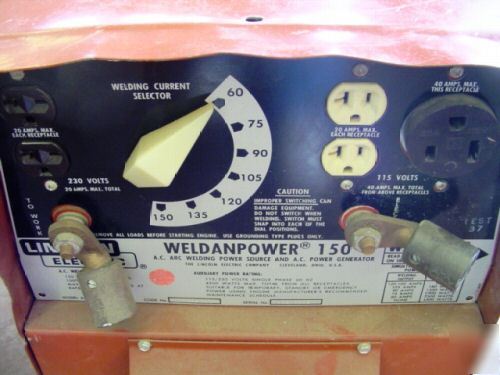 Lincoln arc welder & a.c. generator 150 amps 4500 watt