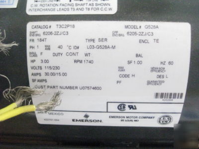New emerson/us motors T3C2P18 G528A 3HP motor (A6)