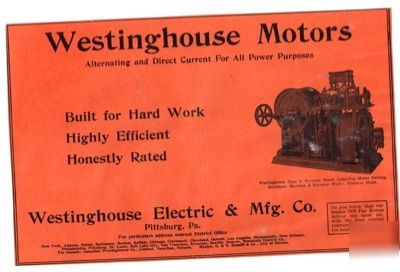  1906 ad-historic westinghouse motors- pittsburgh, pa