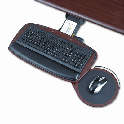 Adjustable keyboard platform swivel mouse tray mahogany