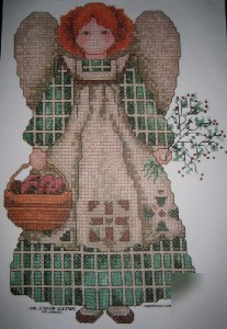 Alma's angel~ primitive country x-stitch heat transfer