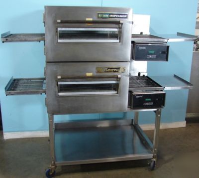Lincoln elec. double stack conveyor pizza oven on cart