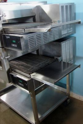 Lincoln elec. double stack conveyor pizza oven on cart