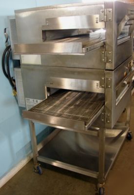 Lincoln elec. double stack conveyor pizza oven on cart