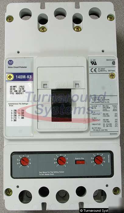 New allen-bradley 140M-K8P-D40 mcp breaker, 400 amp, 