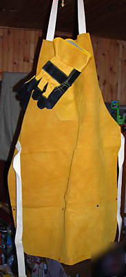 New -leather bib welding apron plus pair leather gloves
