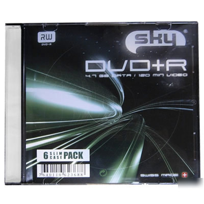 6 sky dvd+r slim jewel case pack.