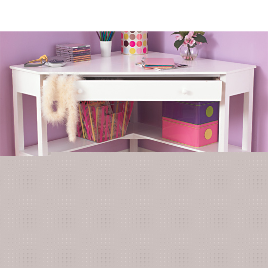 New white wood corner office desk storage space 