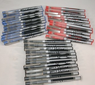 144 rolling ball ink pens lot black red blue fine point