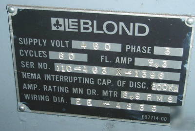 Leblond 15X57 regal engine lathe, 7.5 hp, 2 3/8