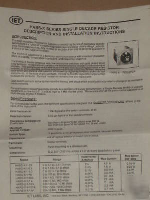 New decade resistor hars-x series, iet labs, 