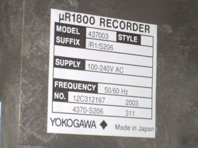 Yokogawa UR1800 437003 R1/S206 3-pen chart recorder